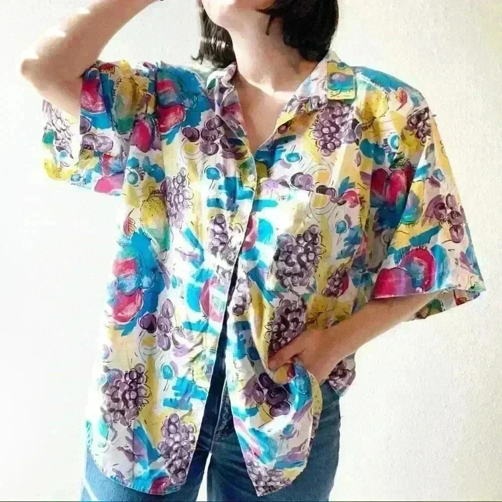 Vintage 90s novelty fruit print‎ button up